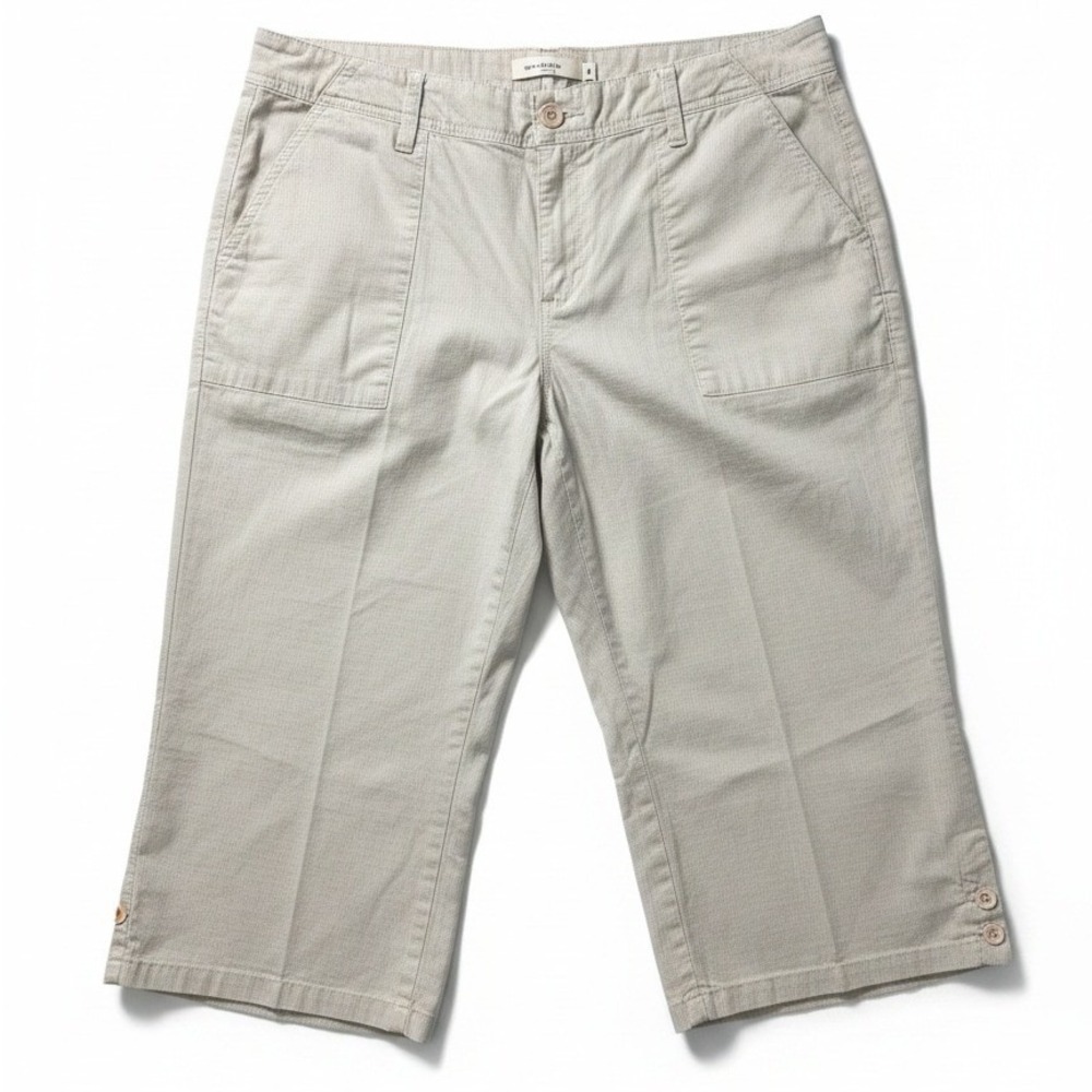 Bay Studio Khakis Beige Cotton Ripstop Crop Capri Pants, Women's Size 14 Utility